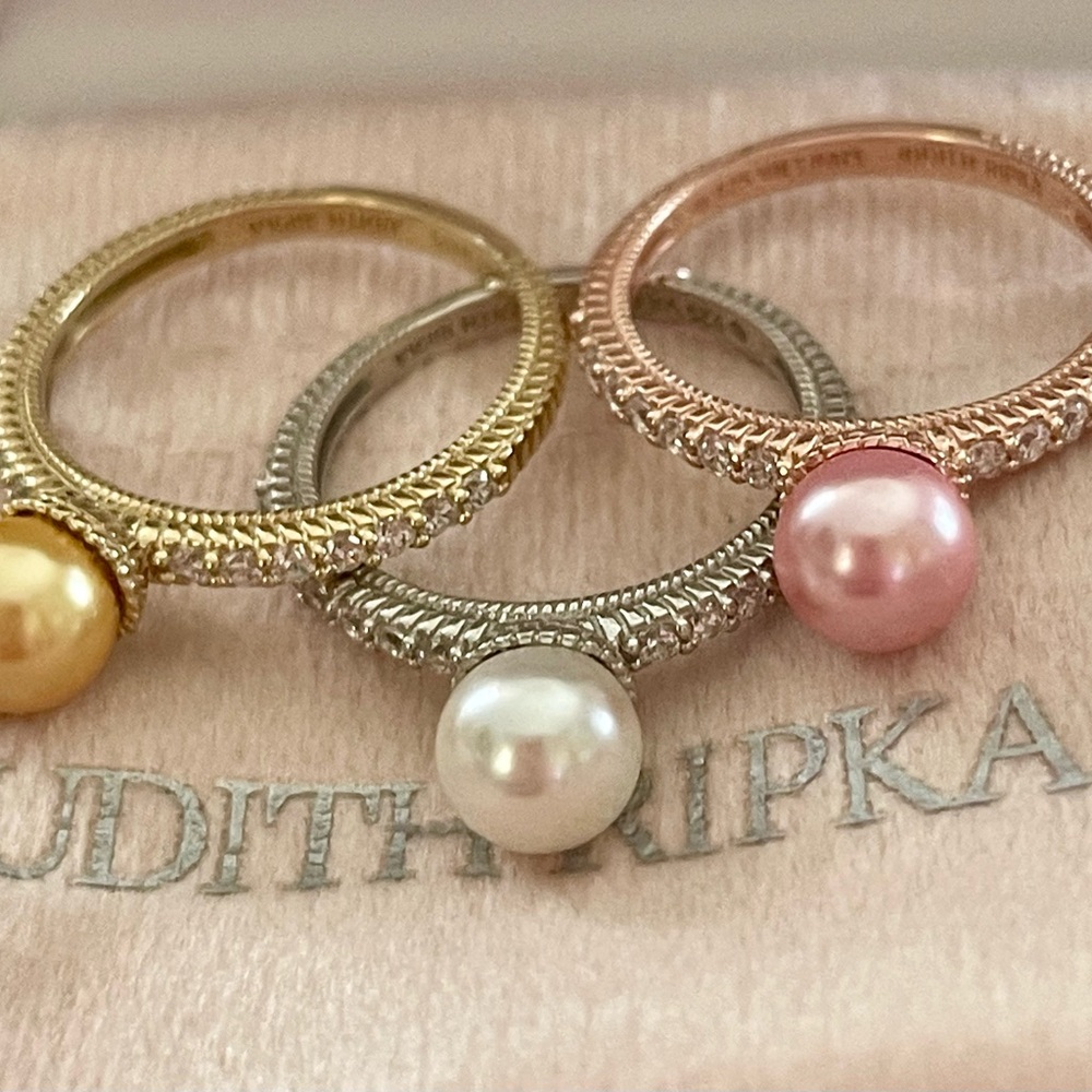 Judith Ripka Pearl Trio Ring Set in Silver, Pink, and Gold - Picture 2 of 9